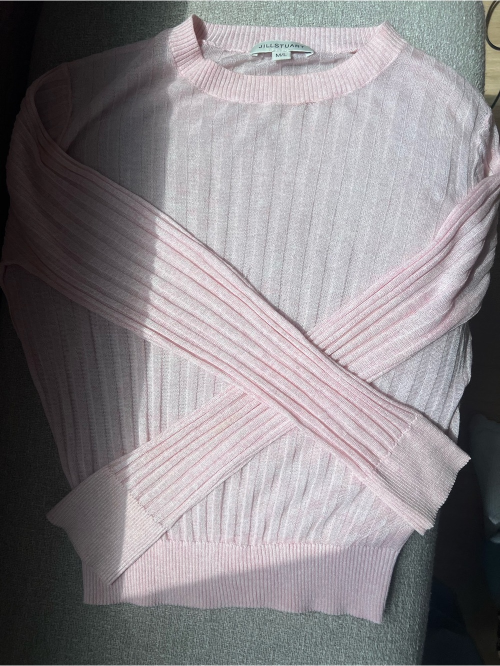 Jill Stuart Light Pink Ribbed Crewneck Sweater